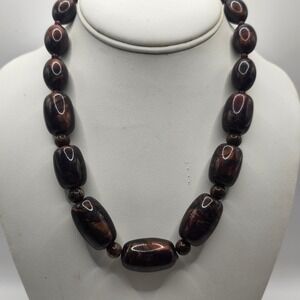 Vintage Brown Swirl Chunky Bead Necklace Bronze Copper Tone Statement Jewelry‎